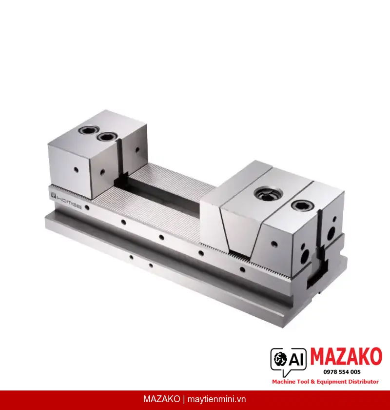 Ê tô CNC nhỏ gọn Homge S-100 — Độ mở 150mm, hàm kẹp thép nhiệt luyện HRC 56