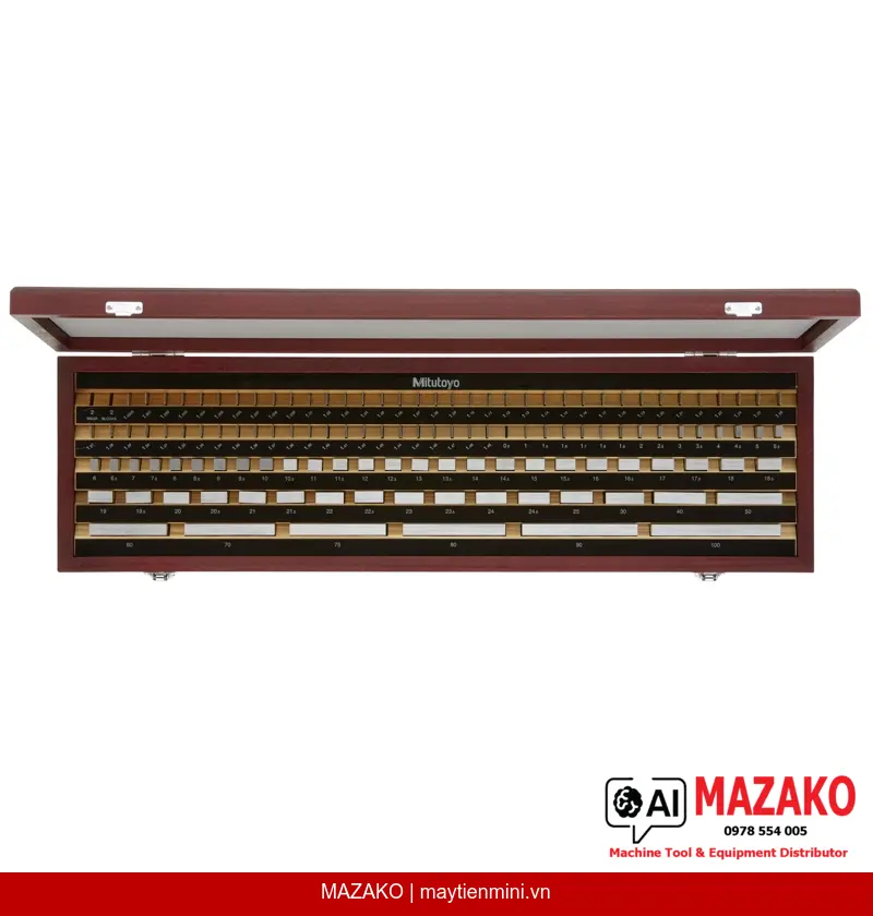 Bộ Căn Mẫu Mitutoyo 516-598-10 – 122 Khối, Cấp 1, Hệ Mét, Chứng Chỉ Kiểm Tra ISO