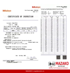 Bộ Căn Mẫu Thép Mitutoyo 516-752-60 Hệ Mét, Cấp 00, 8 Khối, Có Chứng Chỉ Hiệu Chuẩn