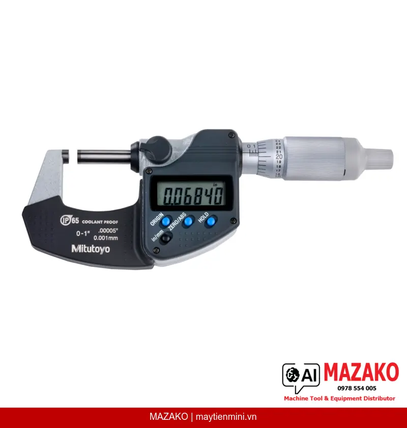 Panme đo ngoài kỹ thuật số chống nước IP65 Mitutoyo 293-344-30 (0-1″, Inch/Metric)