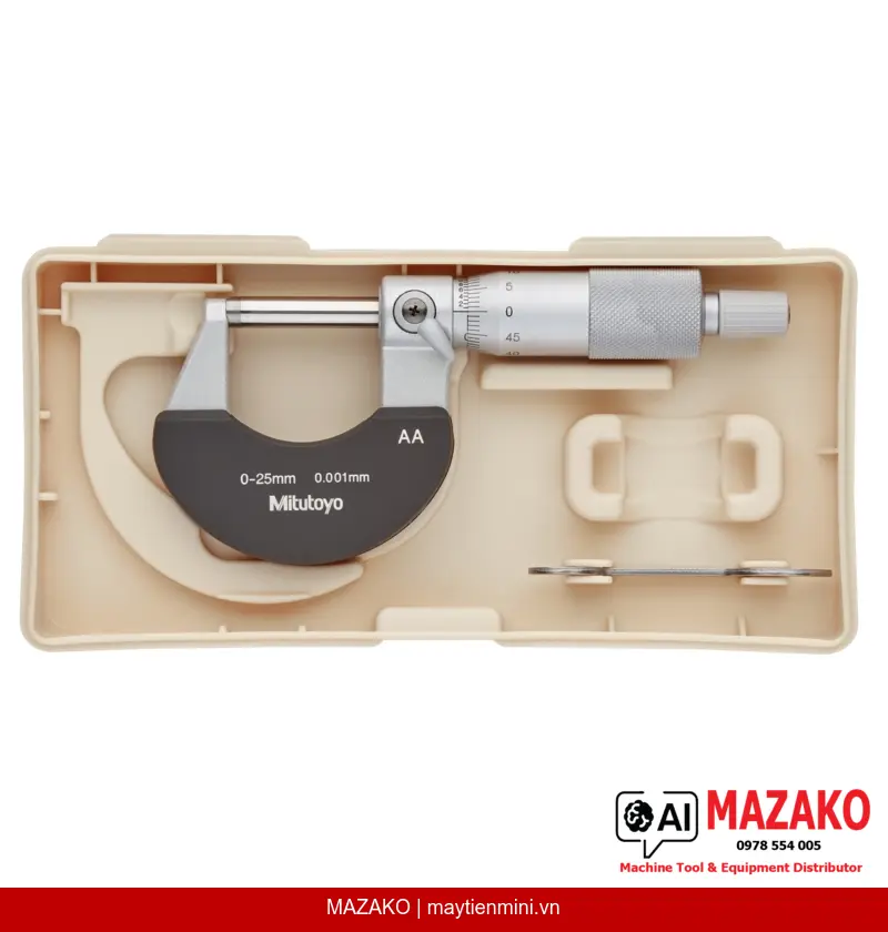 Panme Đo Ngoài Mitutoyo 102-311 (0-25mm, 0.001mm, Tấm Cách Nhiệt)