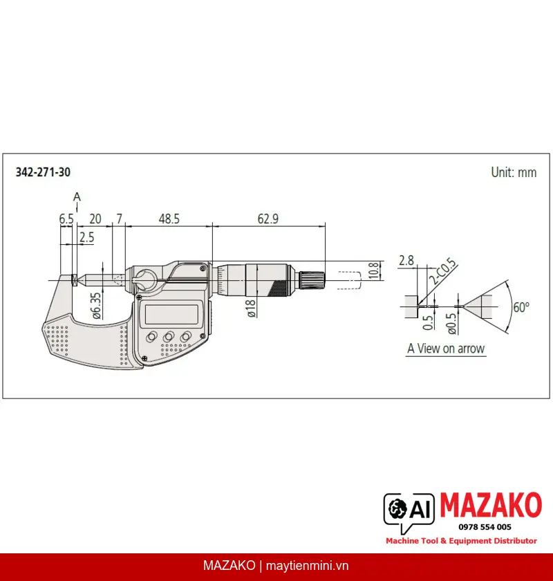 Panme đo chiều cao bấm mí kỹ thuật số IP65 Mitutoyo 342-371-30