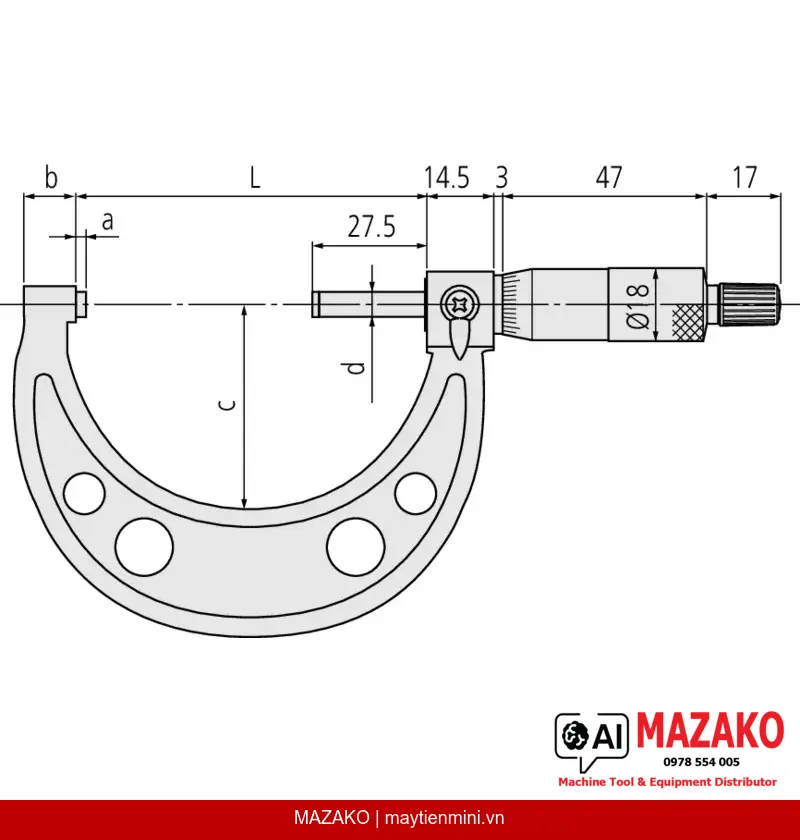 Panme đo ngoài Mitutoyo 103-185 (8-9 inch, cơ khí, kinh tế)
