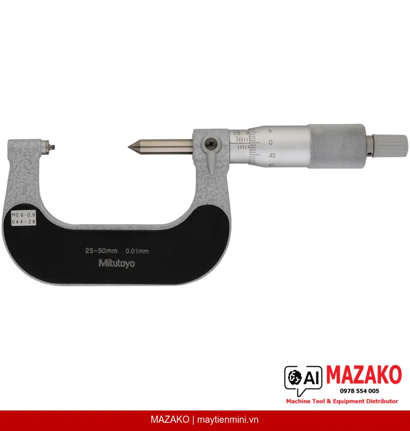Panme đo ren Mitutoyo 125-107 (25-50mm, cơ khí, đe cố định)