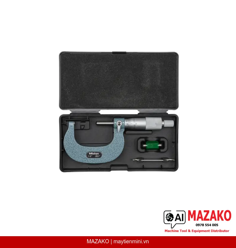 Panme Đo Ống Mitutoyo 115-242 – Đầu Đo Cầu, Phạm Vi 1–2 inch