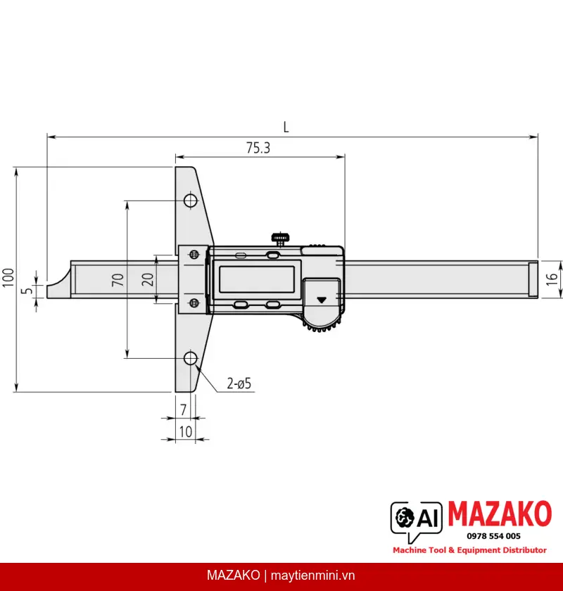 Thước Đo Sâu Kỹ Thuật Số Mitutoyo 571-203-30 (0–300mm, ±0,03mm)