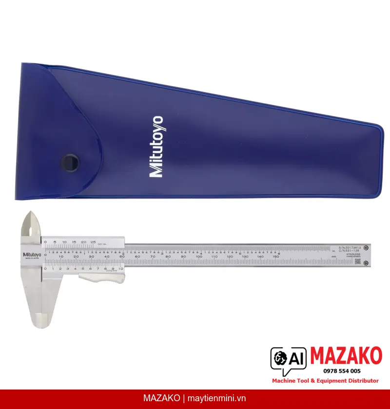 Thước Cặp Cơ Khí Mitutoyo 531-128 Có Chốt Khóa, Thang Đo Kép 0–150mm